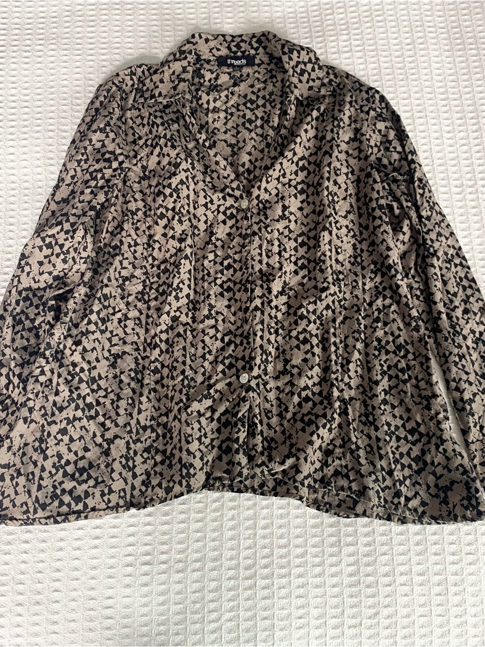 Saks Fifth Avenue Black and Taupe Abstract Print silk cotton Button-Down Top S